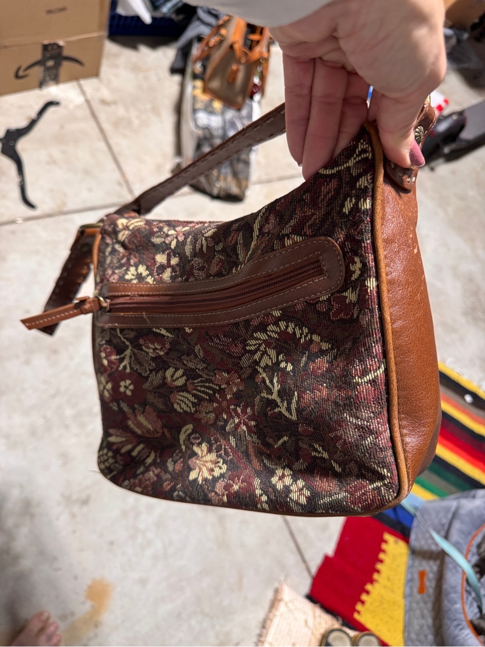 Dockers Floral Tapestry Shoulder Bag Brown Cottagecore Boho Dark Academia - Picture 9 of 9